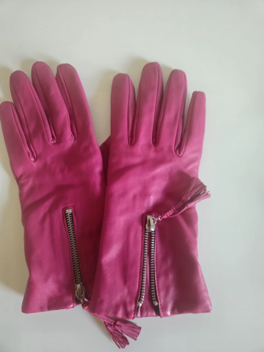 Women's Leather Zipper Gloves - Hot Pink